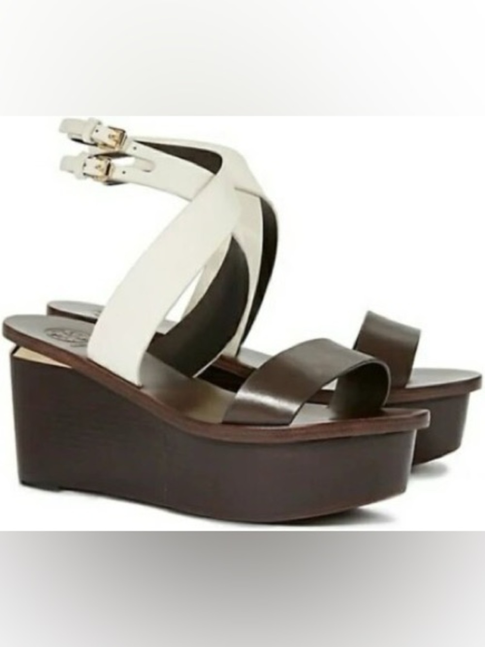 Tory Burch Mino Wedge Sandals Brown & Cream Leather Platform